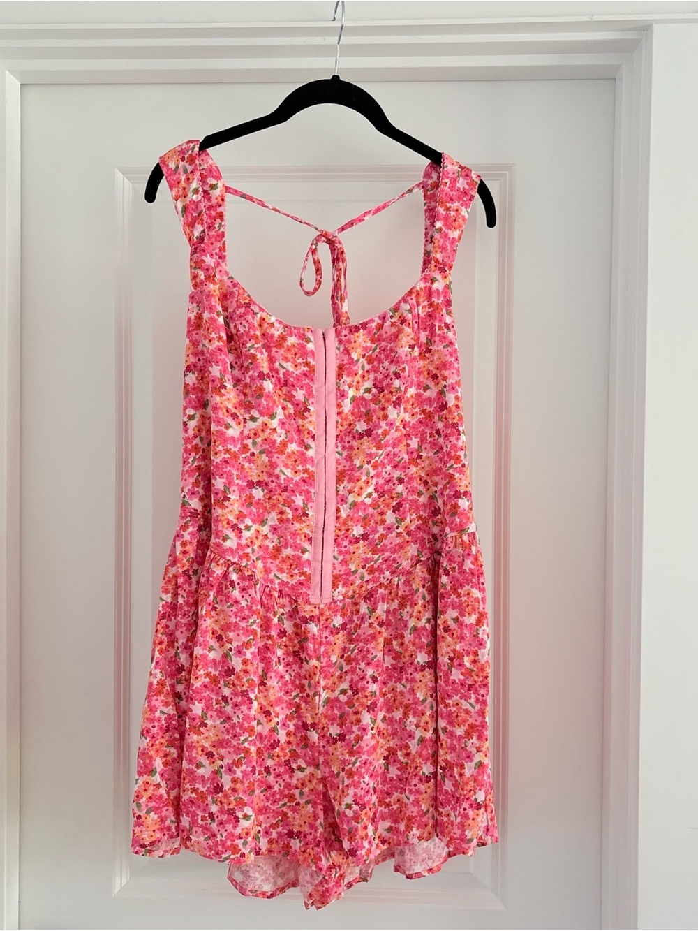 Women’s Pink Floral Corset Romper Dress Large Cottage Coquette Vacation Fairy